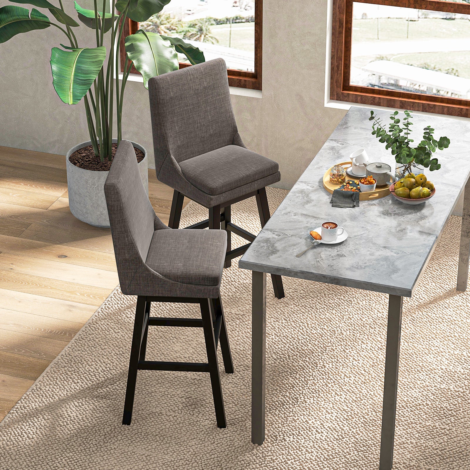 Set of 2 360¬∞ Swivel Bar Stool with Rubber Wood Legs Footrest