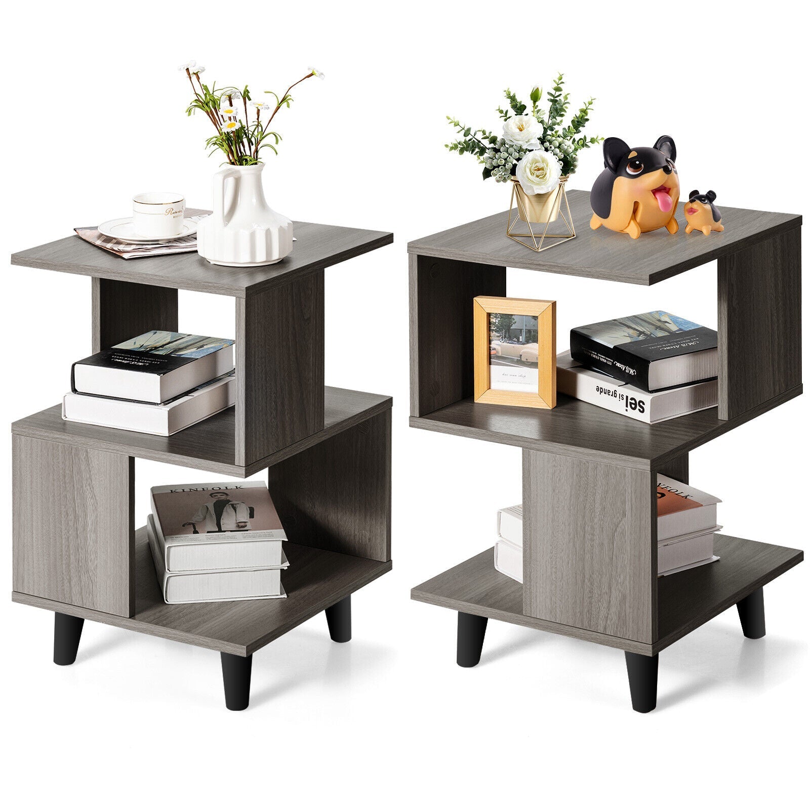 2 Pieces Wooden Modern Nightstand Set with Legs for Living Room