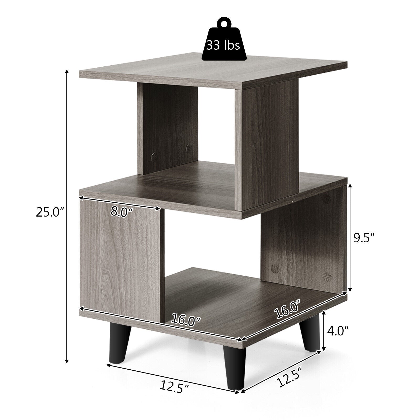 2 Pieces Wooden Modern Nightstand Set with Legs for Living Room