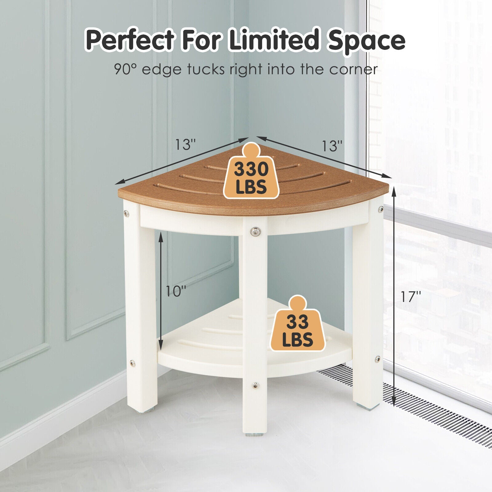 Heavy Duty Corner Shower Bench Stool with Storage Shelf for Shaving Legs
