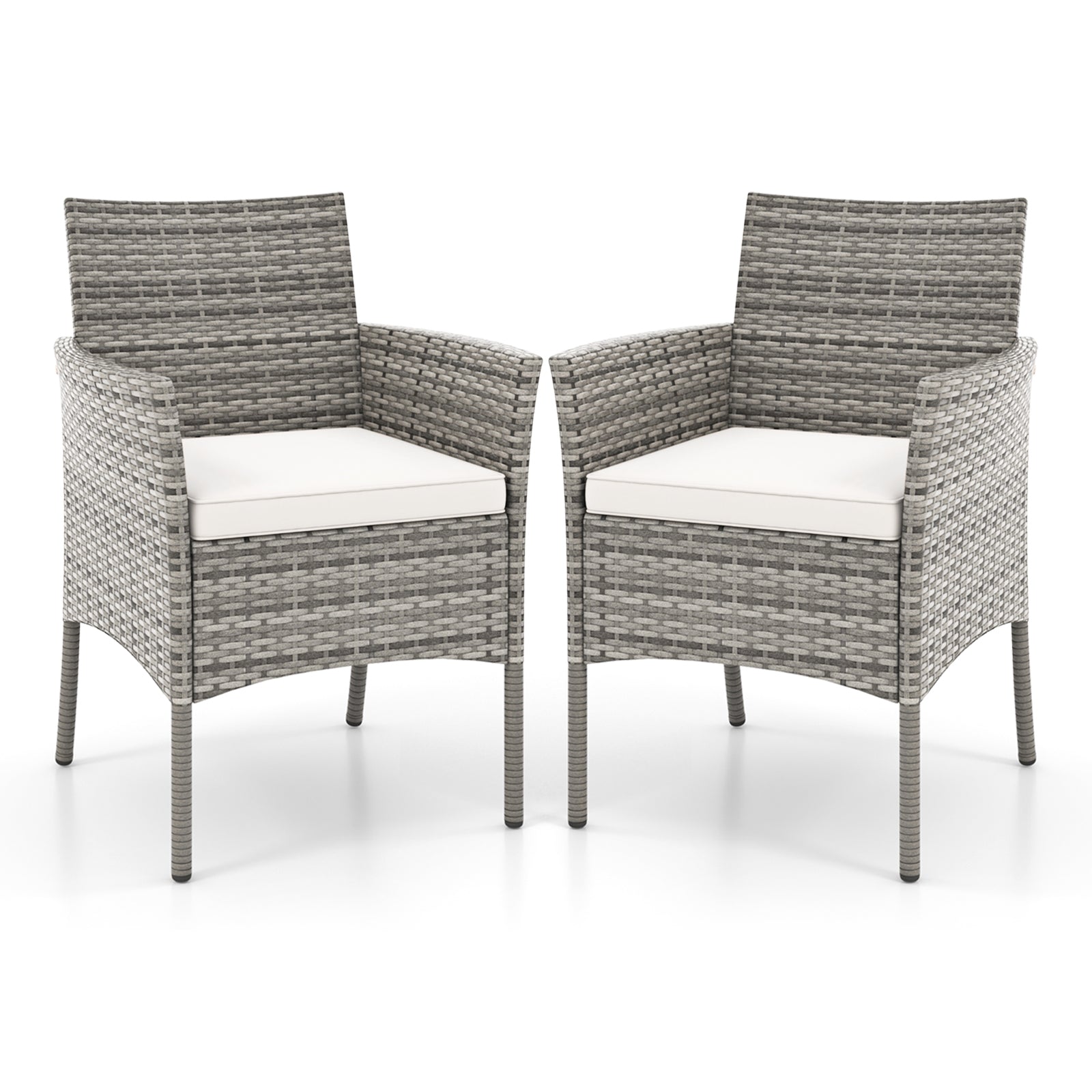 2 Pieces Outdoor PE Rattan Armchairs with Cozy Seat Cushions-White