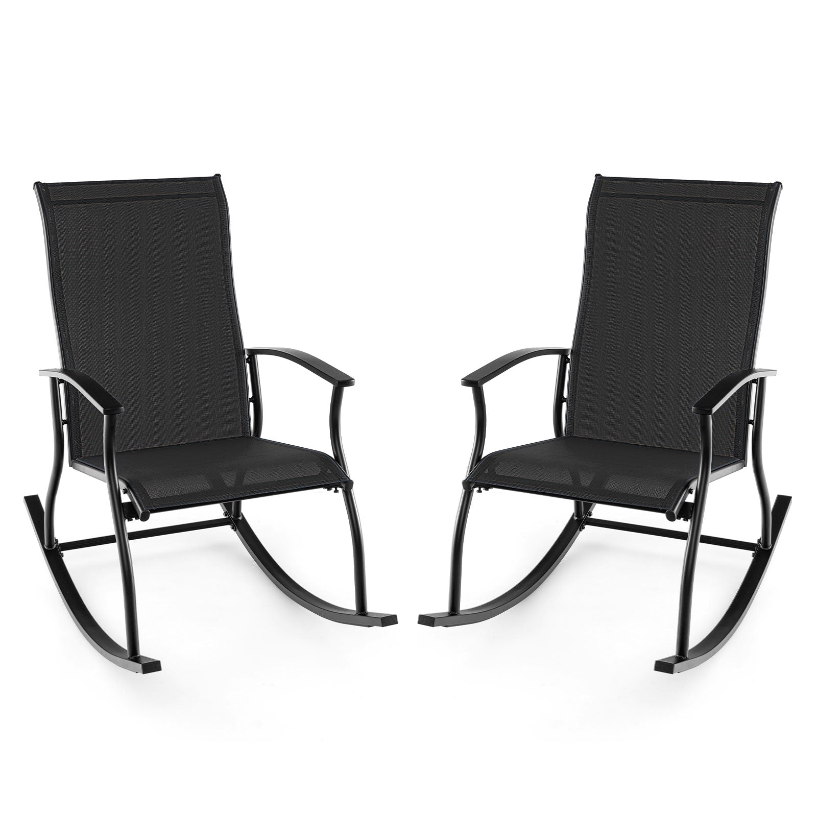 2 Pieces Outdoor Rocking Chairs with Breathable Backrest