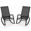 2 Pieces Patio Rocking Chairs Outdoor Sling Fabric Rockers with Ergonomic Backrest and Seat-Black