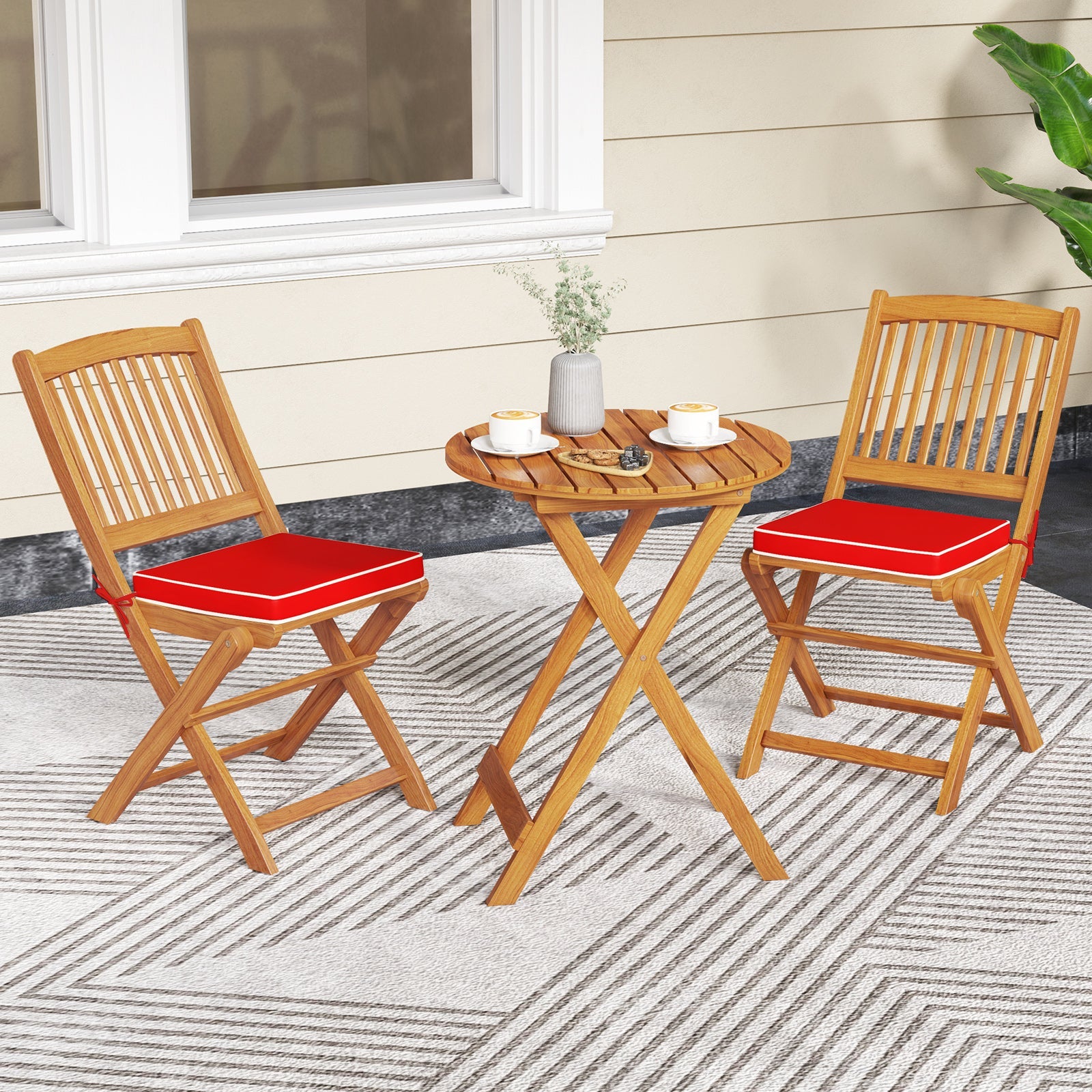 Outdoor Folding Chairs with Seat Cushions Set of 2