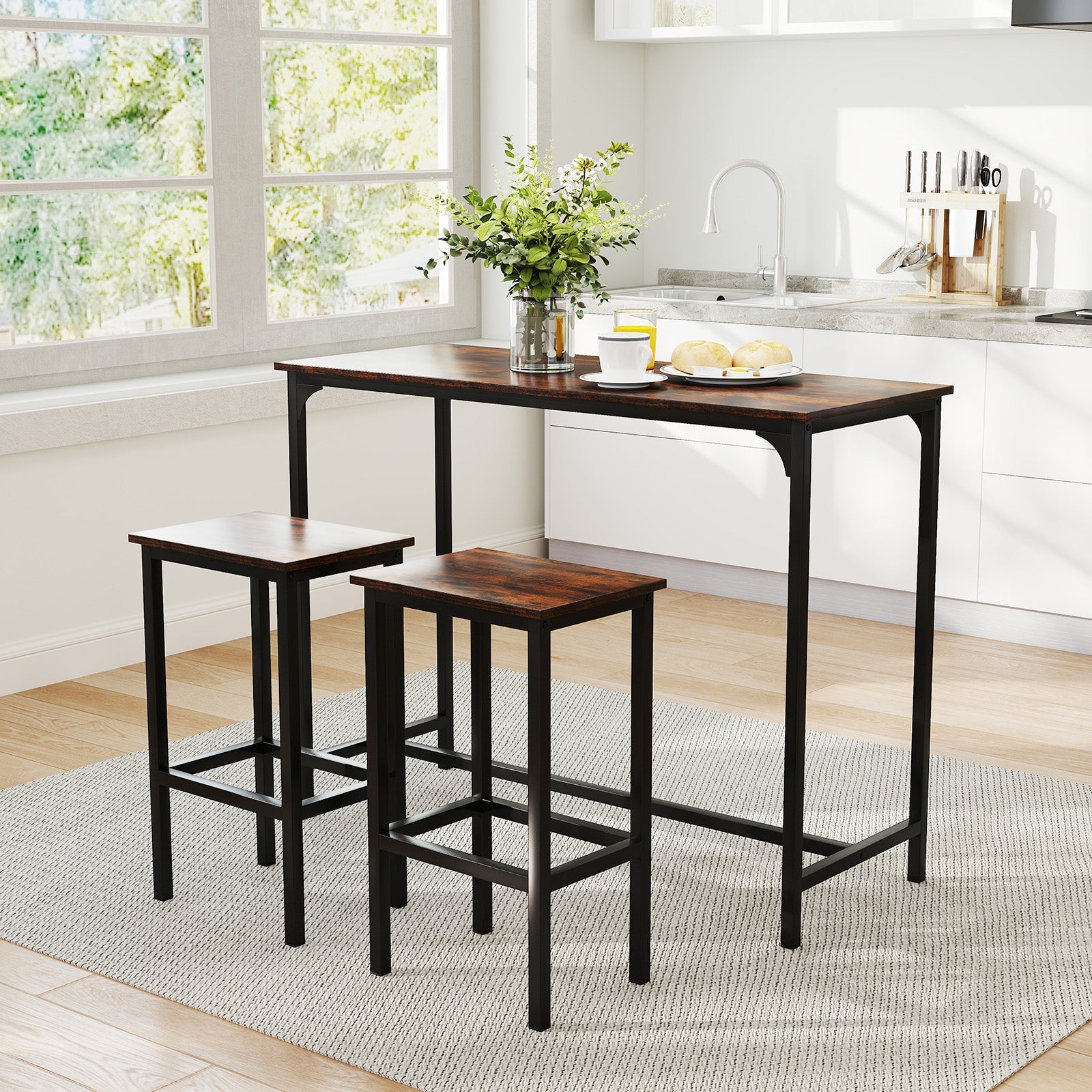 Industrial 3-Piece 47.5" Counter-Height Dining Table and 2 Bar Stools
