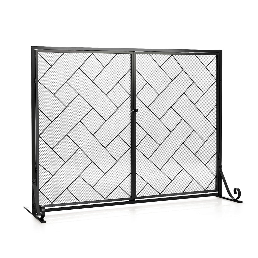 2-Panel Fireplace Screen Folding Metal Fire Place Safety Fence with Magnetic Doors