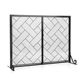 2-Panel Fireplace Screen Folding Metal Fire Place Safety Fence with Magnetic Doors