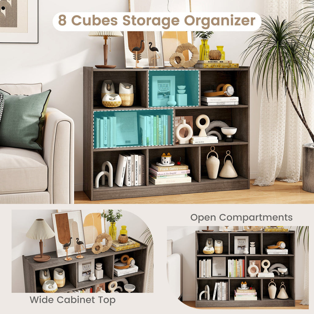 3-Tier Open Bookcase 8-Cube Floor Standing Storage Shelves