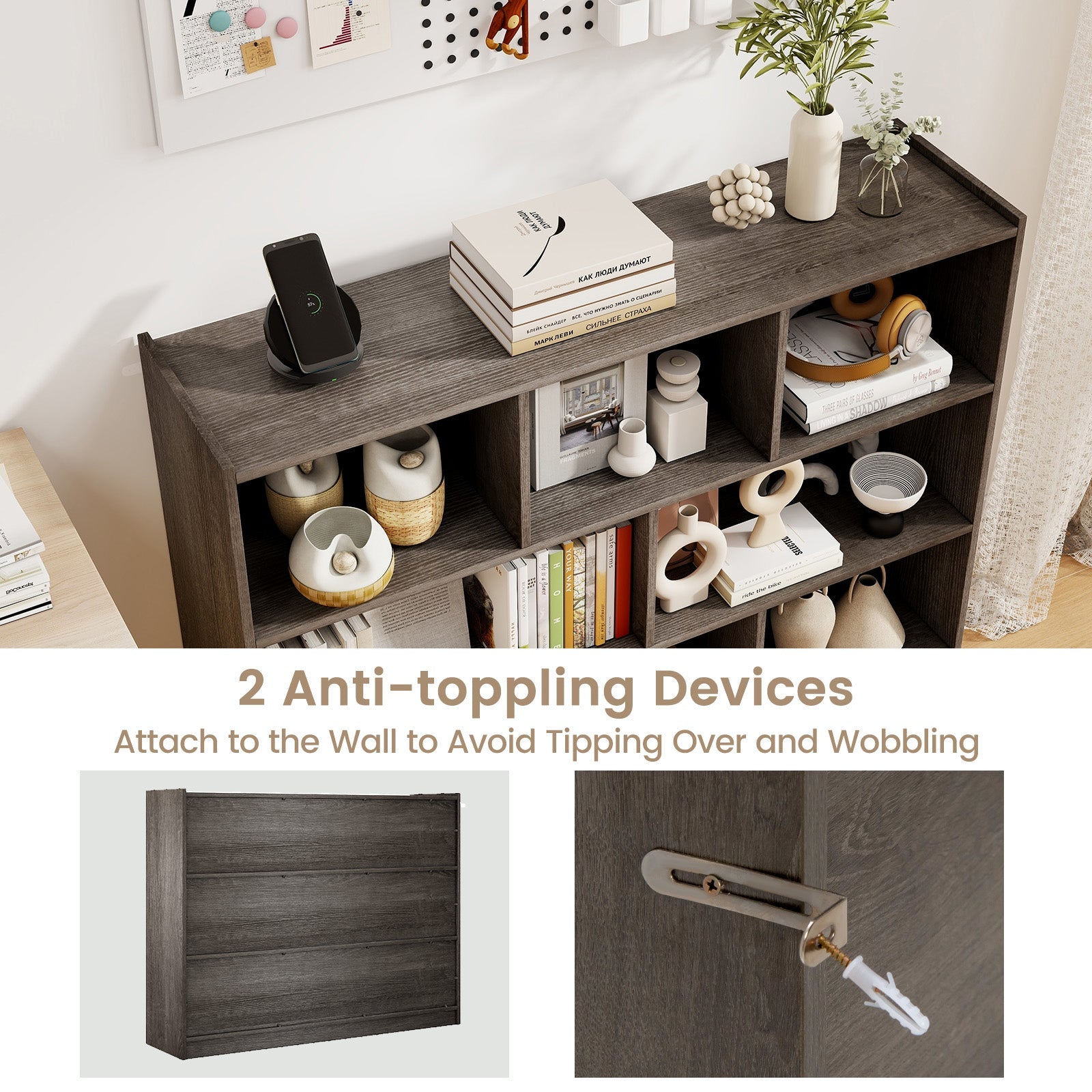 3-Tier Open Bookcase 8-Cube Floor Standing Storage Shelves
