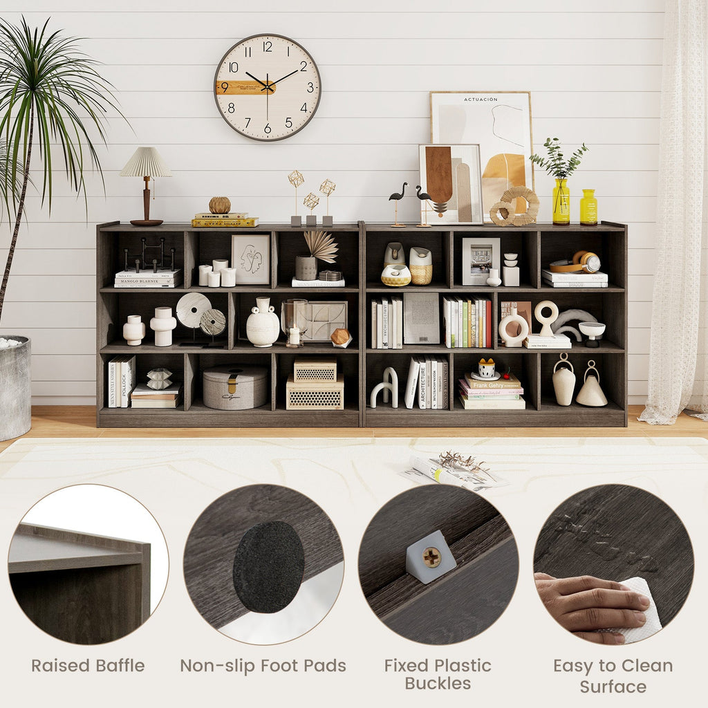 3-Tier Open Bookcase 8-Cube Floor Standing Storage Shelves