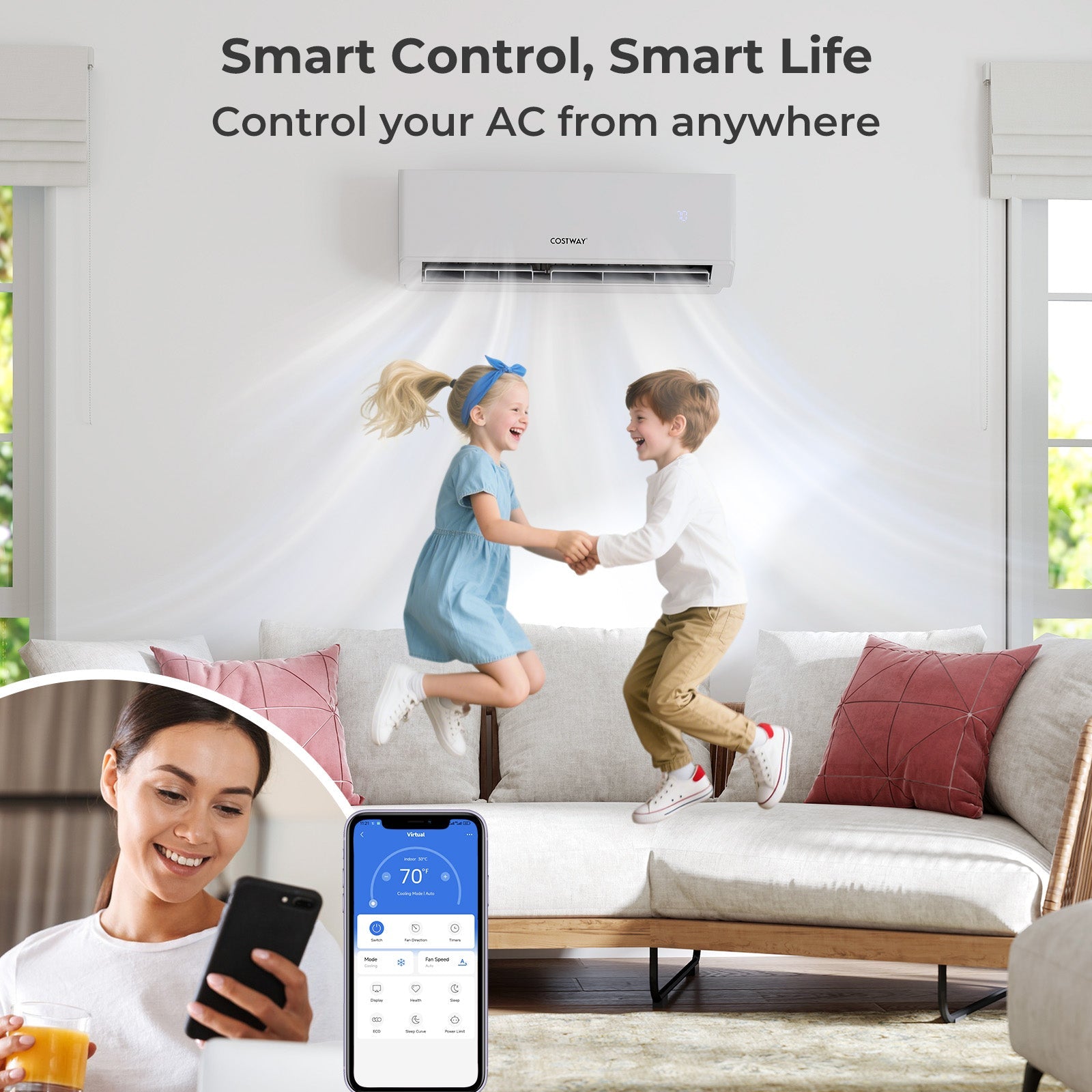30000 BTU 3 Zone 23 SEER2 Mini Split Air Conditioner Wifi Enabled with Heat Pump