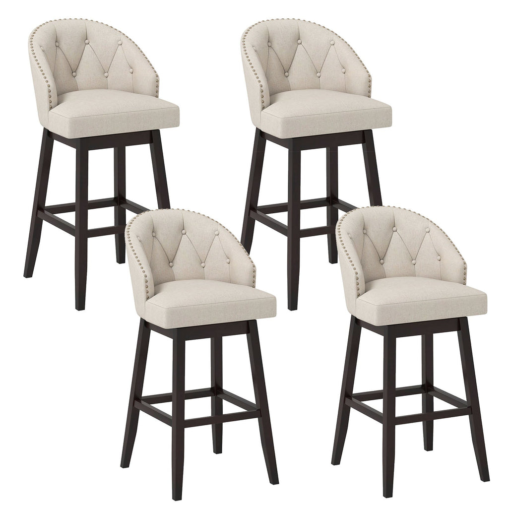 31 Inch Bar Stools Set of 4 Padded Bar Height Chairs with Rubber Wood Frame Swivel Seat-Beige