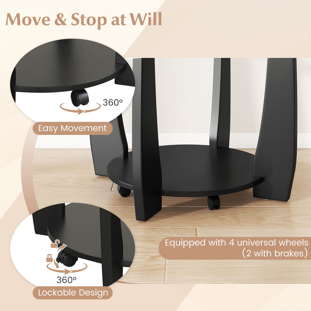 32" 2-Tier Glass Round Coffee Table with Storage Shelf