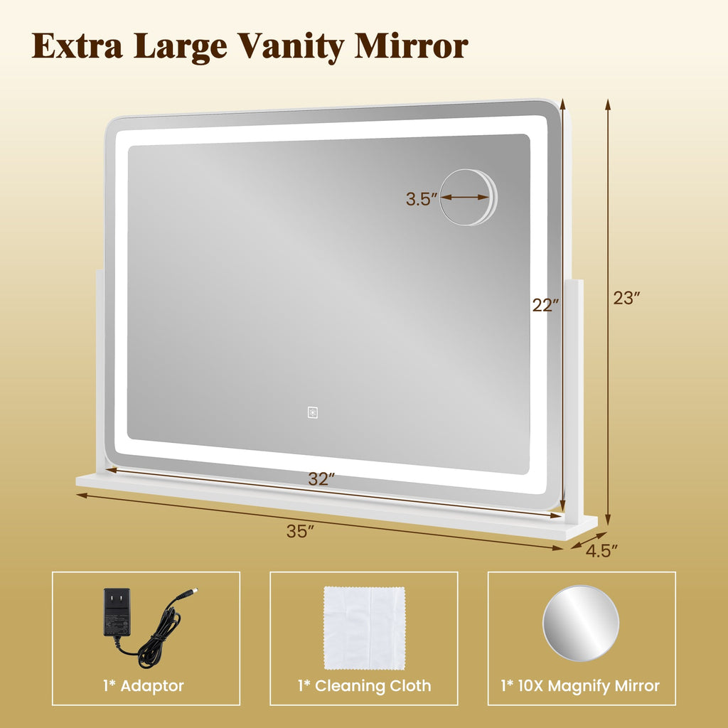 32 x 22 Inch Large Makeup Vanity Mirror with 3-Color Lighting Mode-White