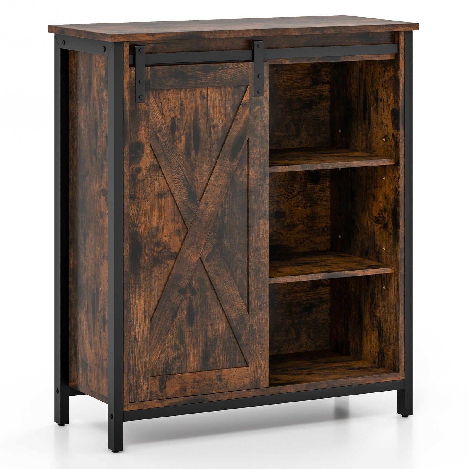 32 Inch Farmhouse Sideboard Buffet Cabinet with Sliding Barn Door and Adjustable Shelves-Rustic Brown