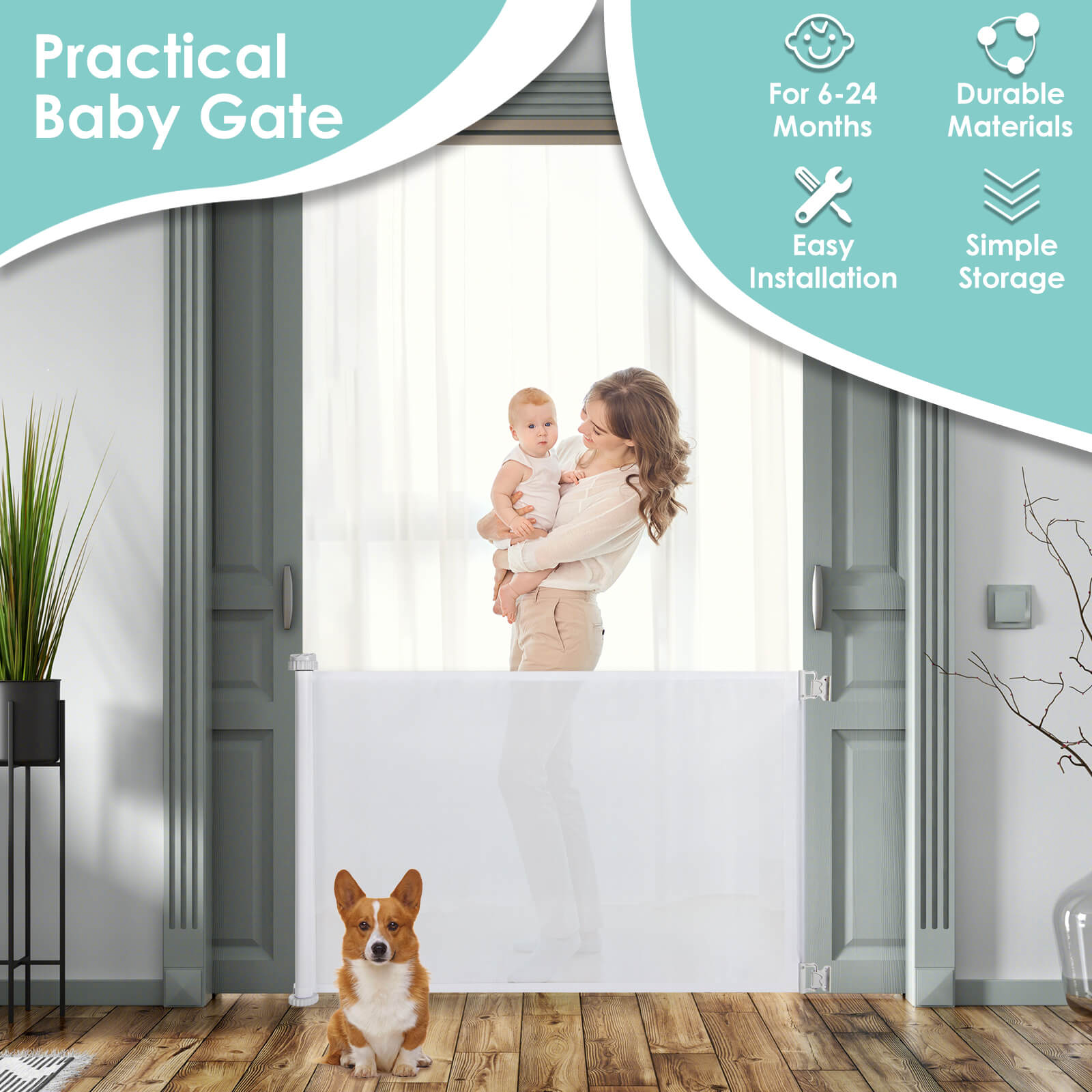 33 Inch Tall Retractable Mesh Safety Gate for Indoor and Outdoor Use