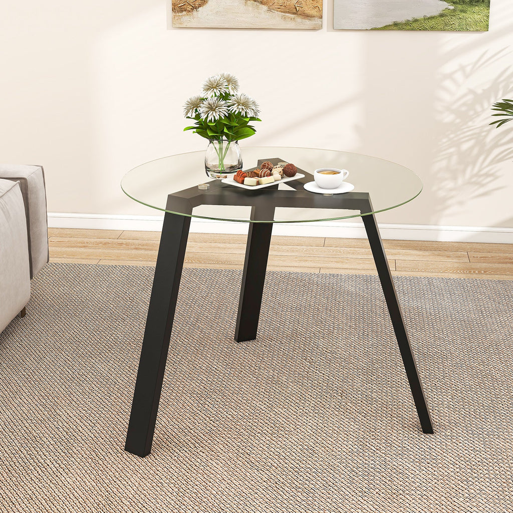 36 Inches Round Glass Dining Table for 4 with Rubber Wood Frame