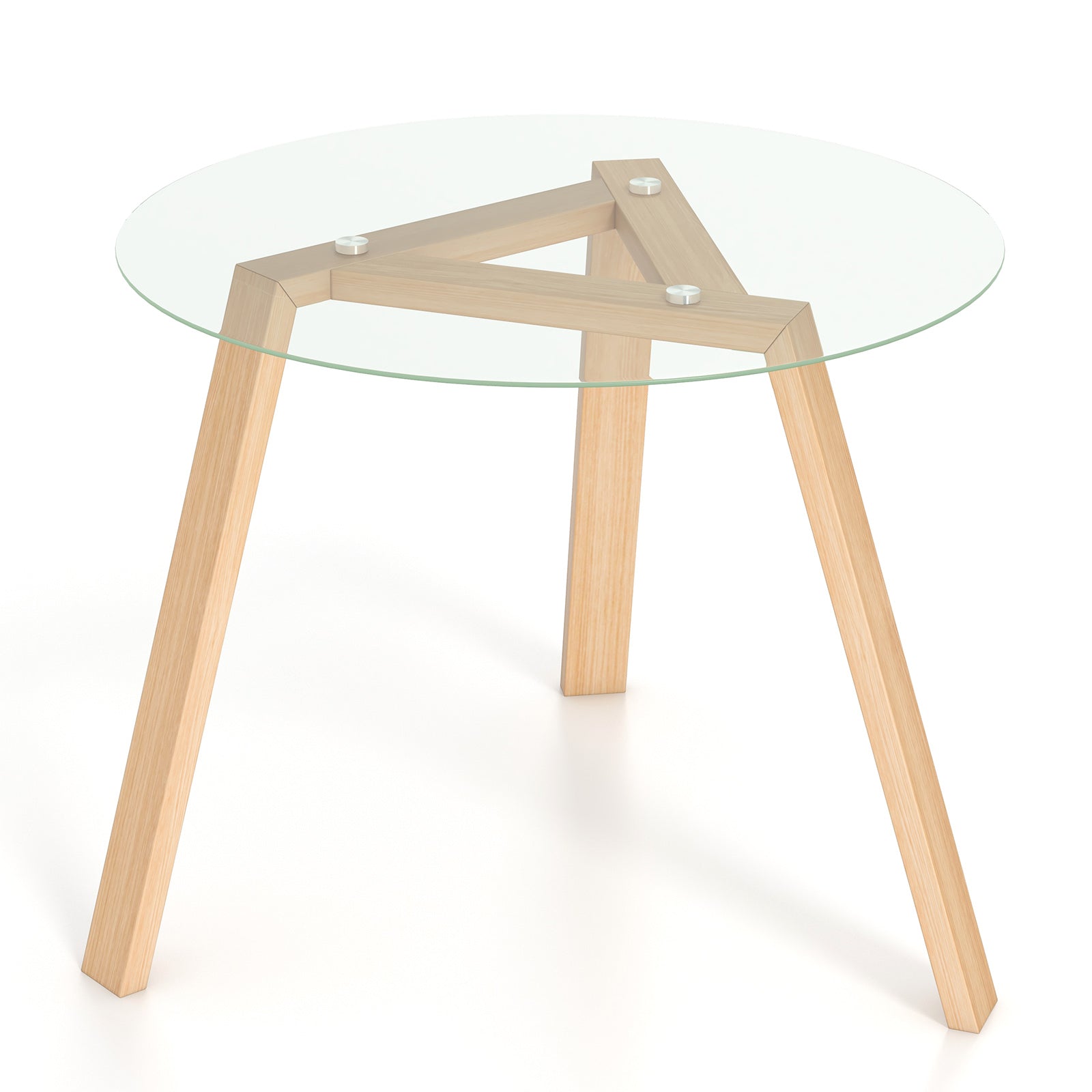 36 Inches Round Glass Dining Table for 4 with Rubber Wood Frame