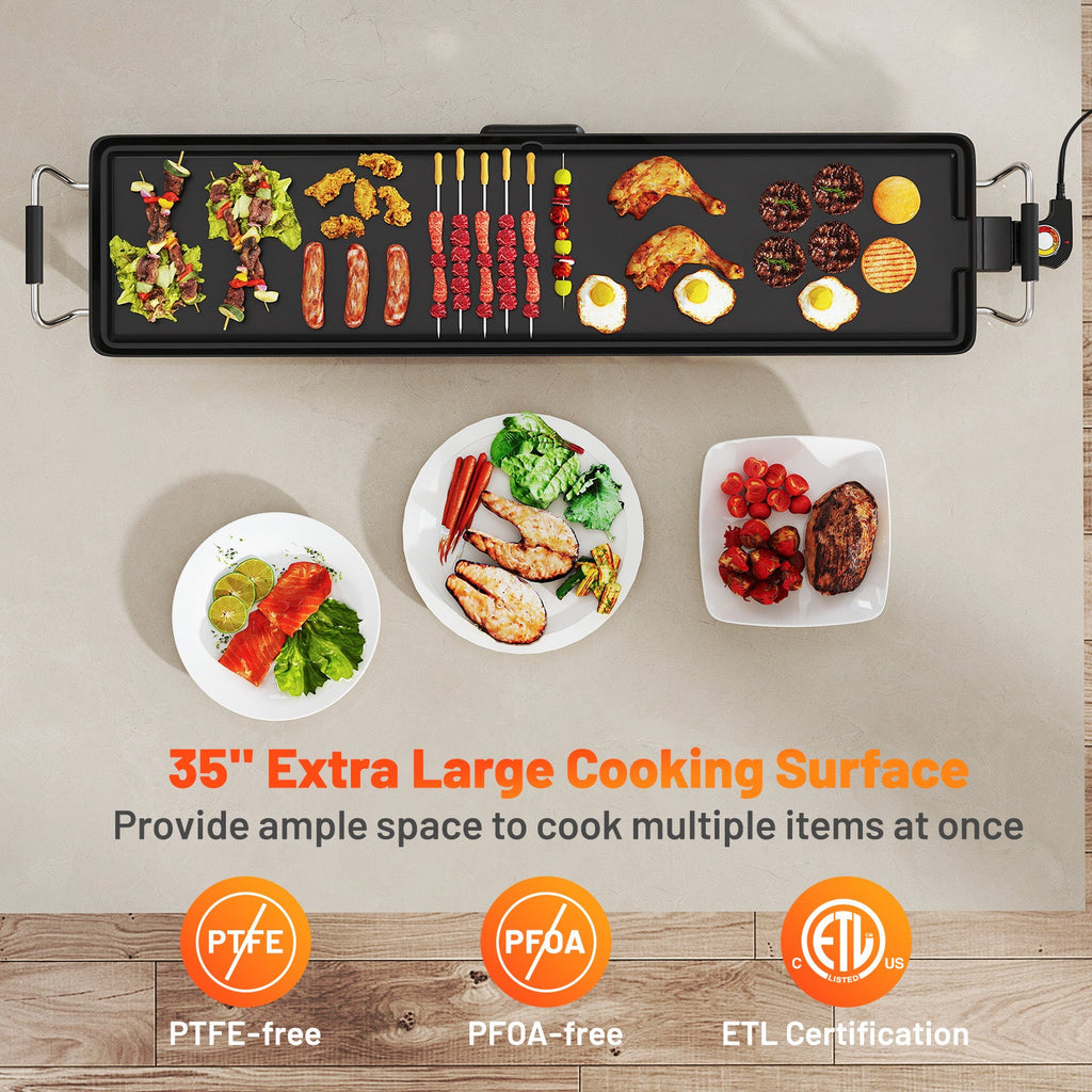 35 Inch Extra Large Electric Griddle with Adjustable Temperature Thermostats and Drip Tray