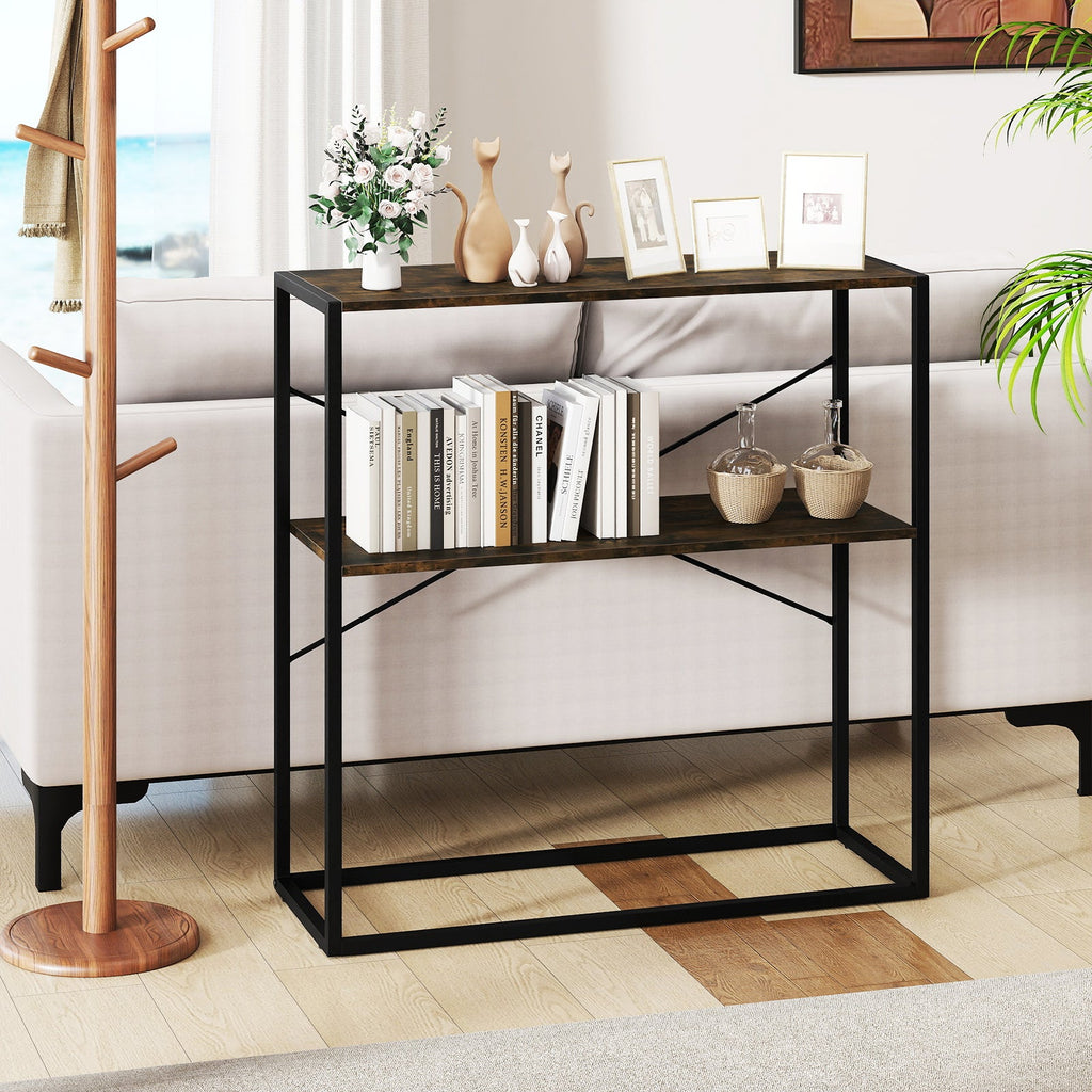 36" Console Table 2-Tier Entryway Table with Wooden Open Shelves and Metal Frame