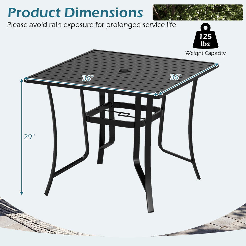 36 Inch Square Patio Table for 4 Metal Dining Table with Umbrella Hole-Black