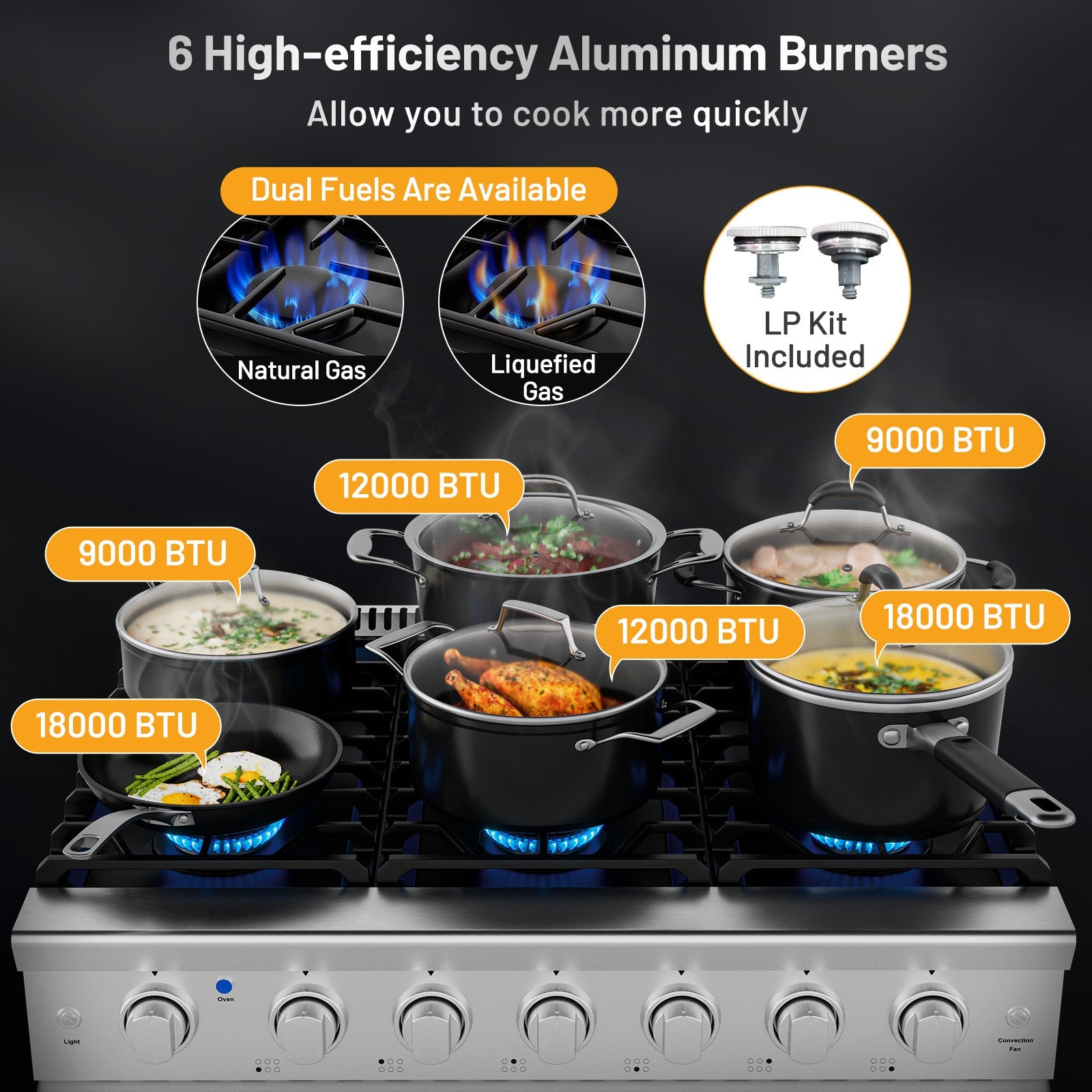36 Inches Freestanding Natural Gas Range with 6 Burners Cooktop