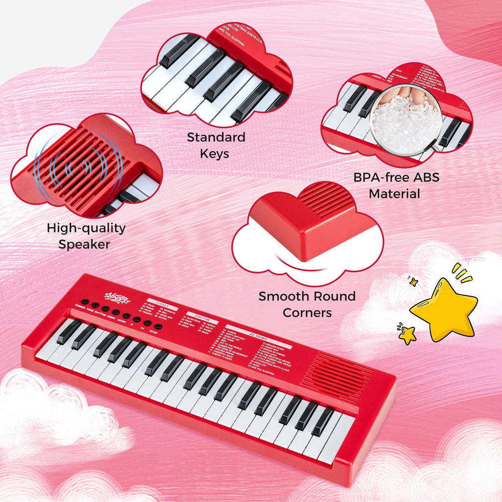 37 Keys Kids Piano Keyboard with 8 Rhythms and Microphone