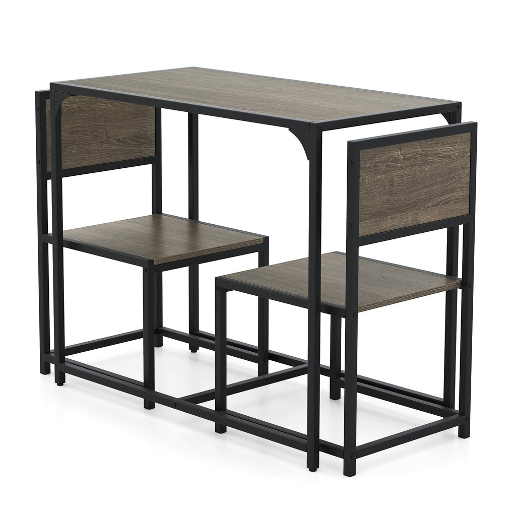 3 Pcs Dining Set Compact Table and 2 Chair with Metal Frame for for Small Space