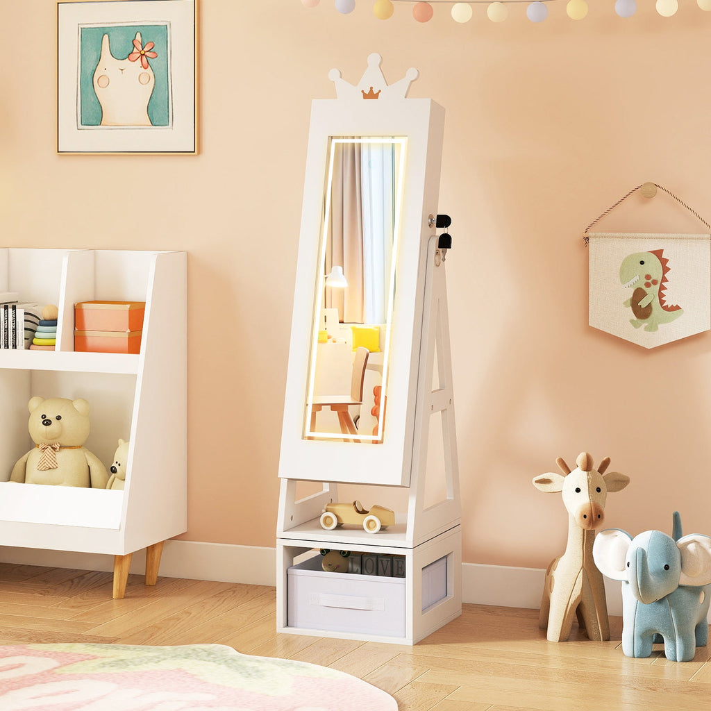 3 In 1 Kids Jewelry Cabinet with 3-Color Lighted Full Length Mirror