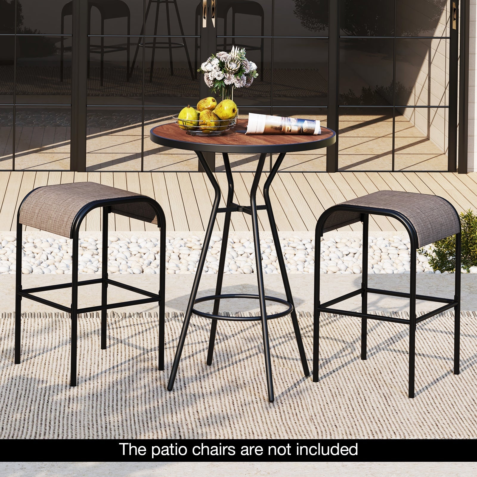3 Pieces Outdoor Round Bar Table Set with 1.6 Inches Umbrella Hole