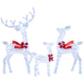 3-Piece Christmas Lighted Iridescent Reindeer Family Set with 215 Cold White LED Lights and Ground Stakes