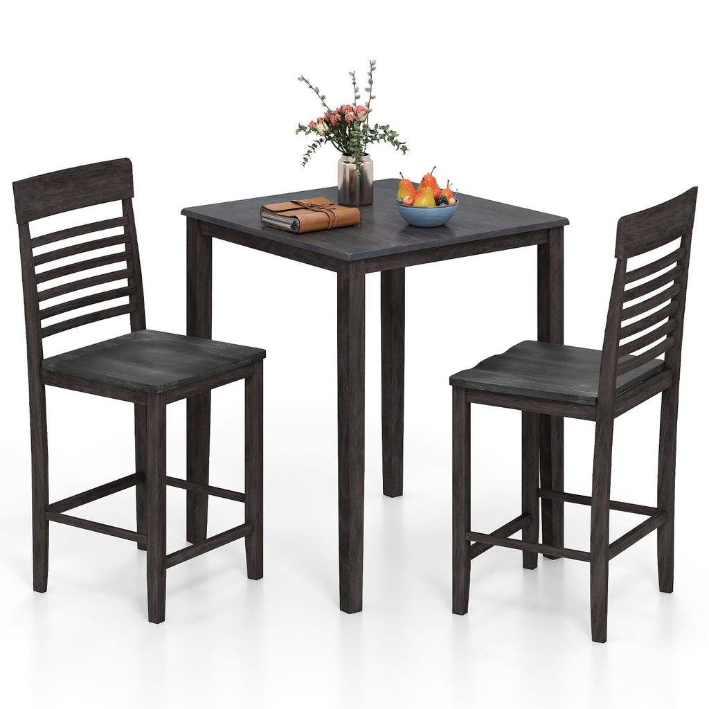 3-Piece Counter-Height Dining Table Set for 2 with Rubber Wood Frame and Footrest