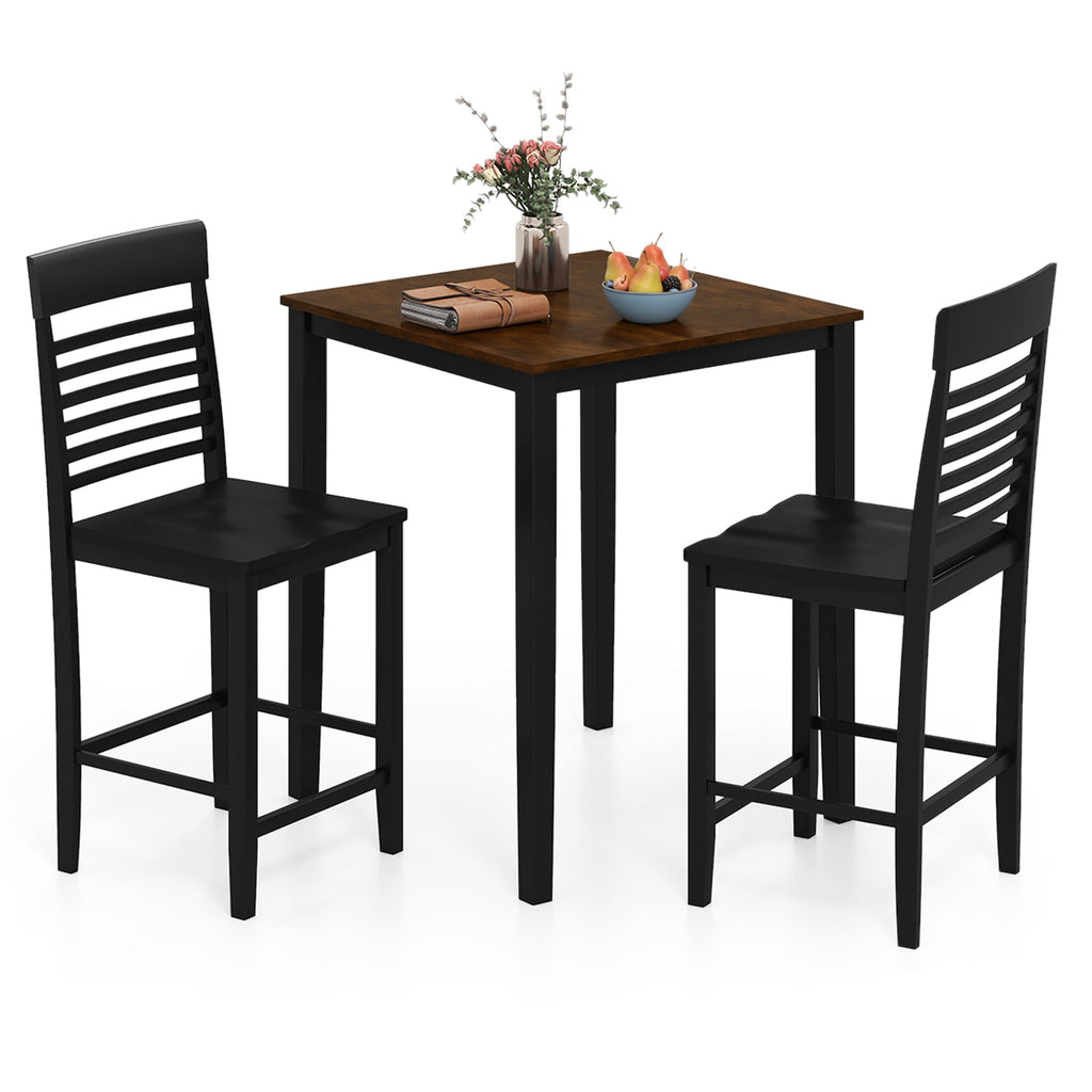 3-Piece Counter-Height Dining Table Set for 2 with Rubber Wood Frame and Footrest