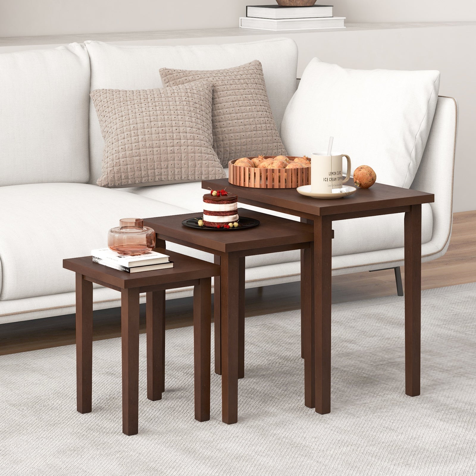 3-Piece Farmhouse Rectangle Side Table Set for Living Room