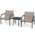 3 Piece Outdoor Chair Set with Breathable Fabric Seat and Armrests-Brown