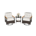 3 Piece Outdoor Swivel Chair Set with Tempered Glass Side Table