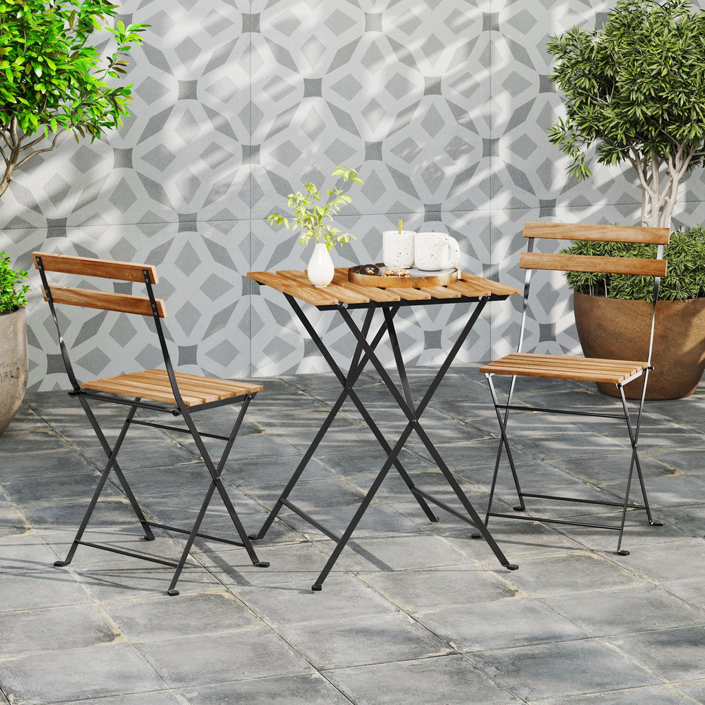 3 Piece Patio Acacia Wood Bistro Set with Slatted Seat and Tabletop