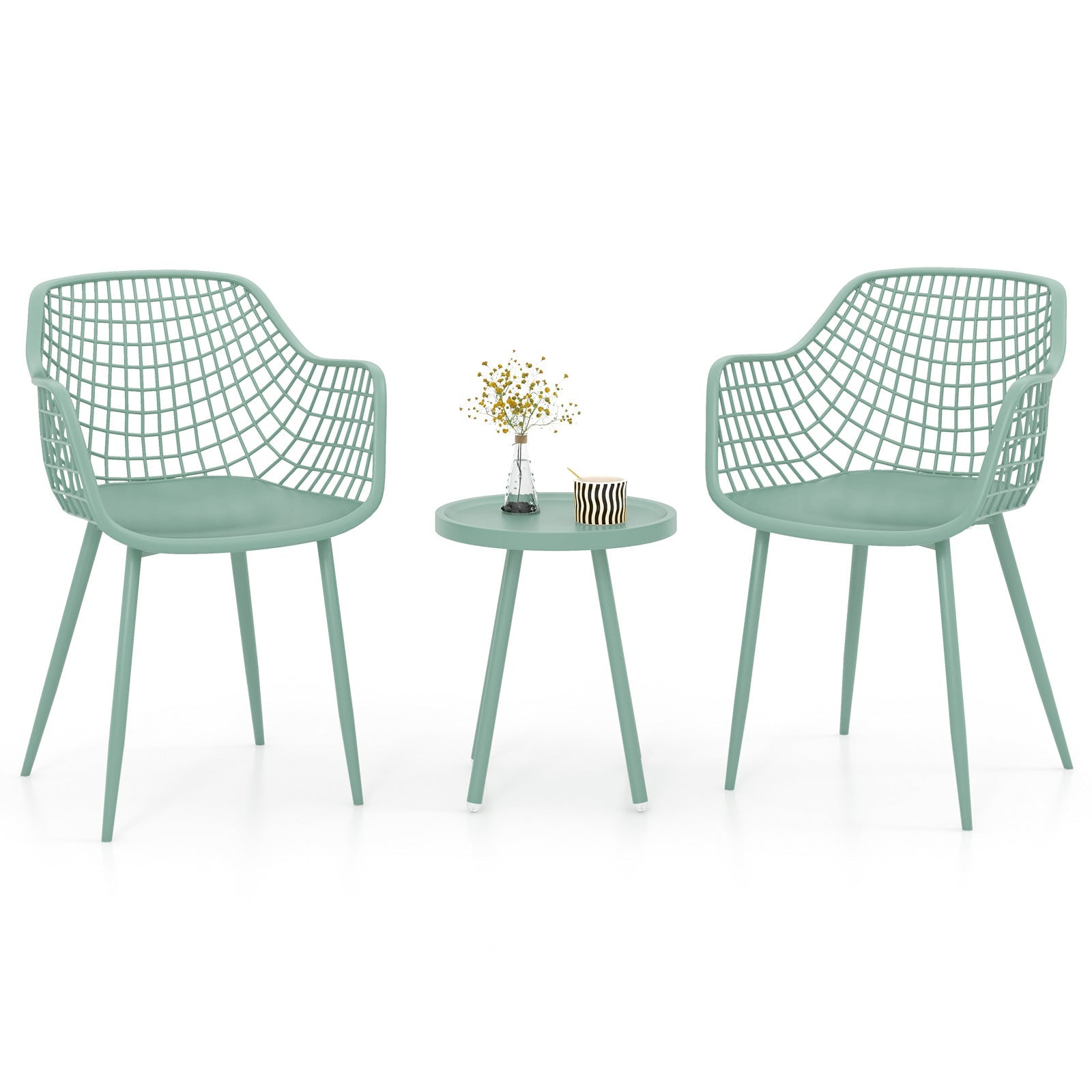 3 Piece Patio Chair Set with PP Seat and Tabletop for Porch