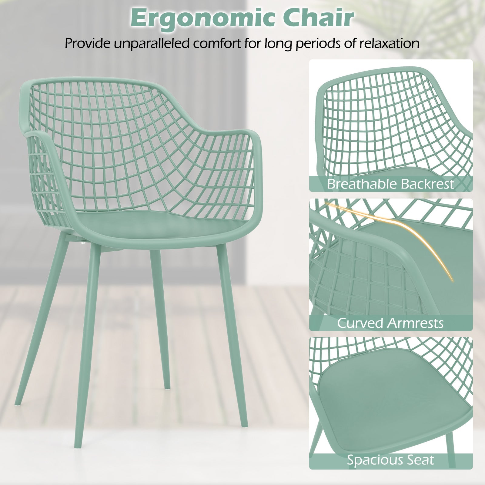 3 Piece Patio Chair Set with PP Seat and Tabletop for Porch