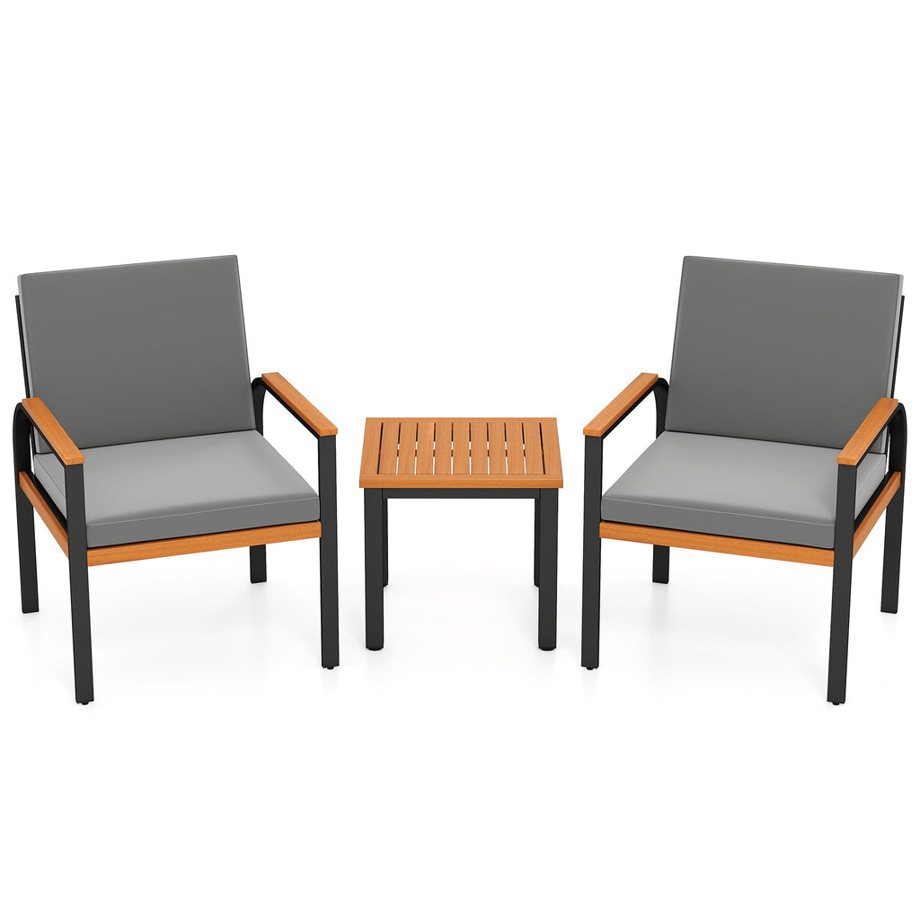 3 Piece Patio Furniture Set Outdoor Conversation Set with Coffee Table-Grey