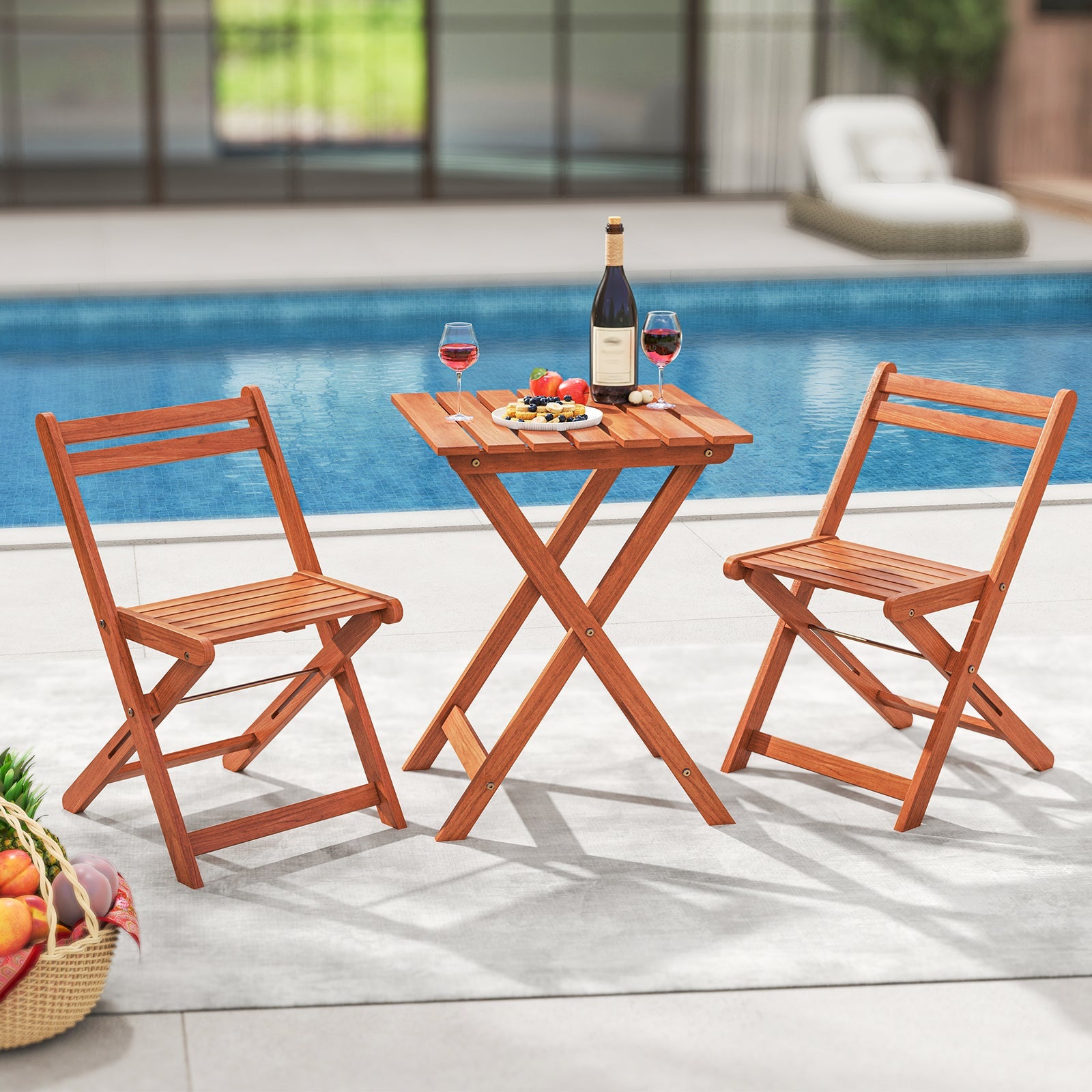 3 Piece Solid Wood Furniture Set with 2 Folding Chairs