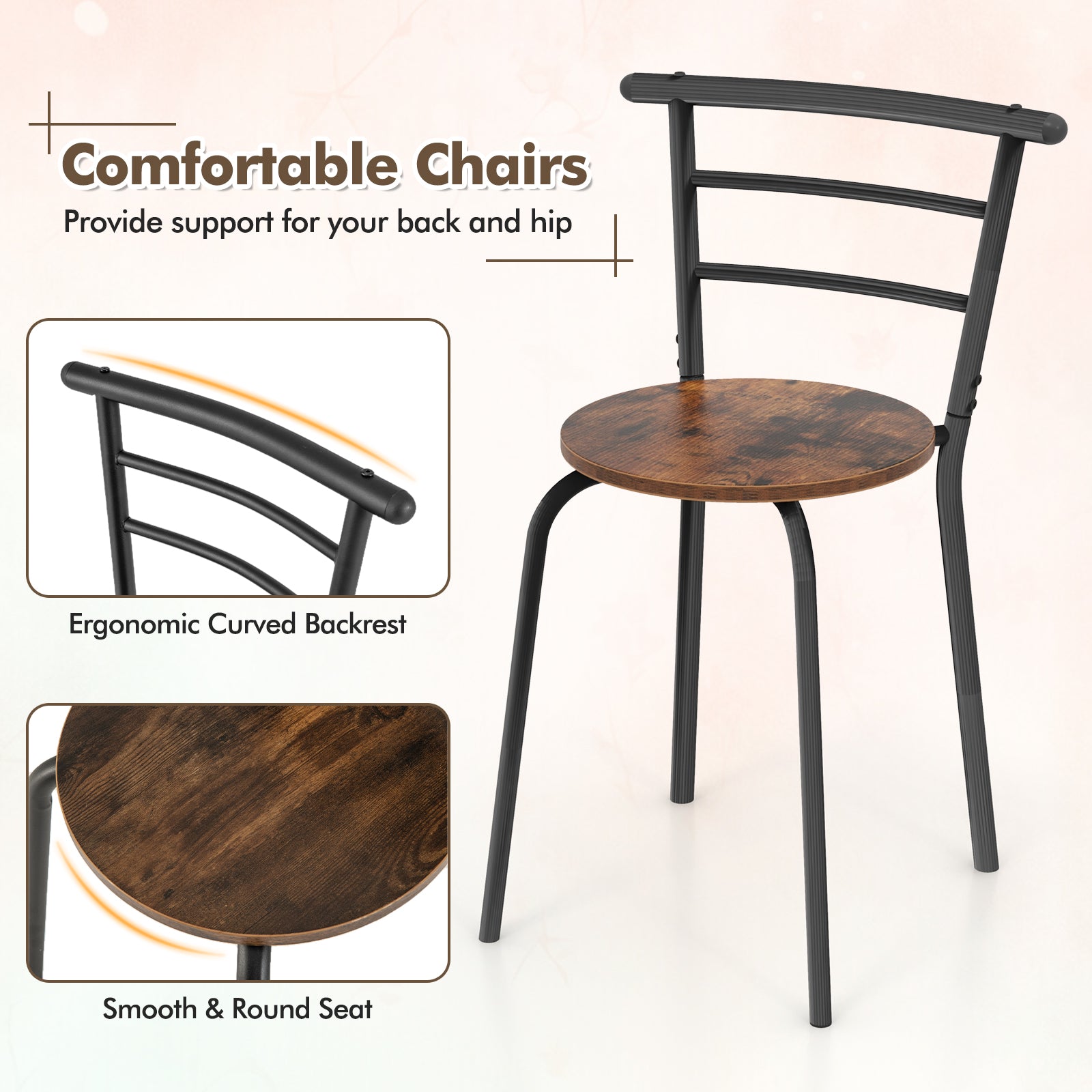 3 pcs Home Kitchen Bistro Pub Dining Table 2 Chairs Set