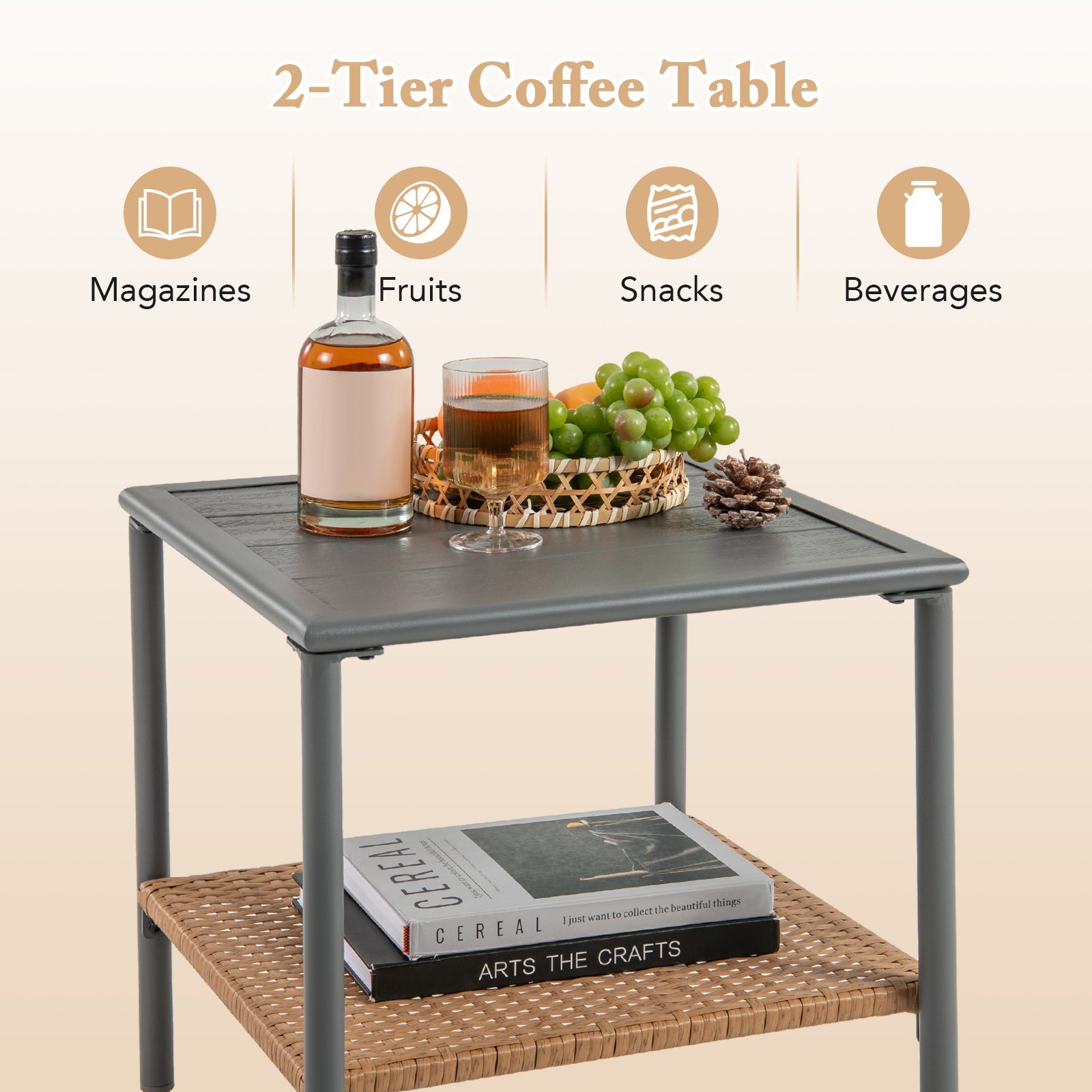 3 Pieces Corner Patio Furniture with Small Coffee Table-Beige