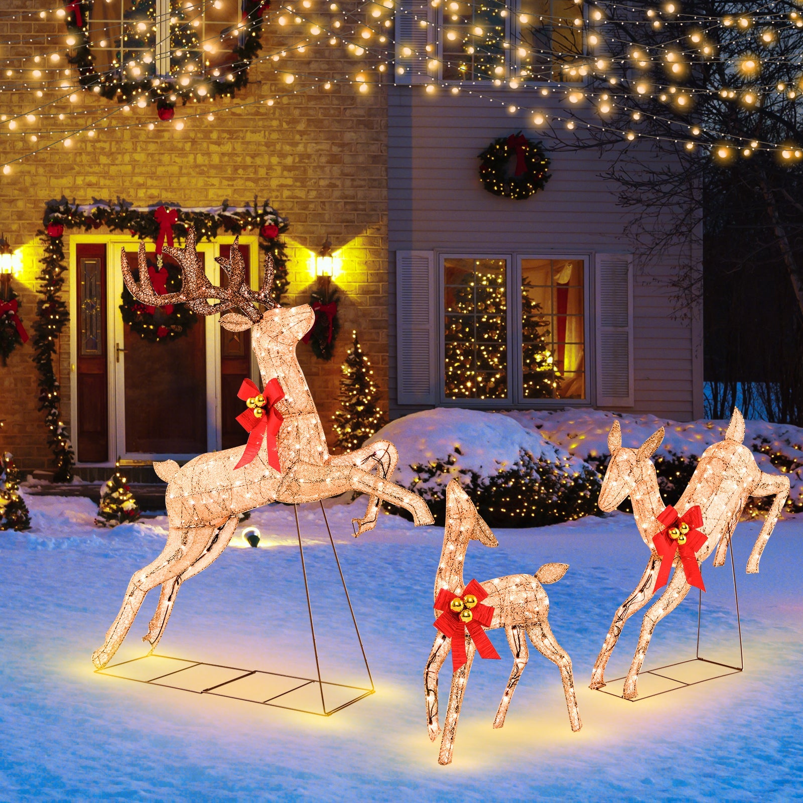 3 Pieces Lighted Christmas Reindeer Family Set with 255 Lights