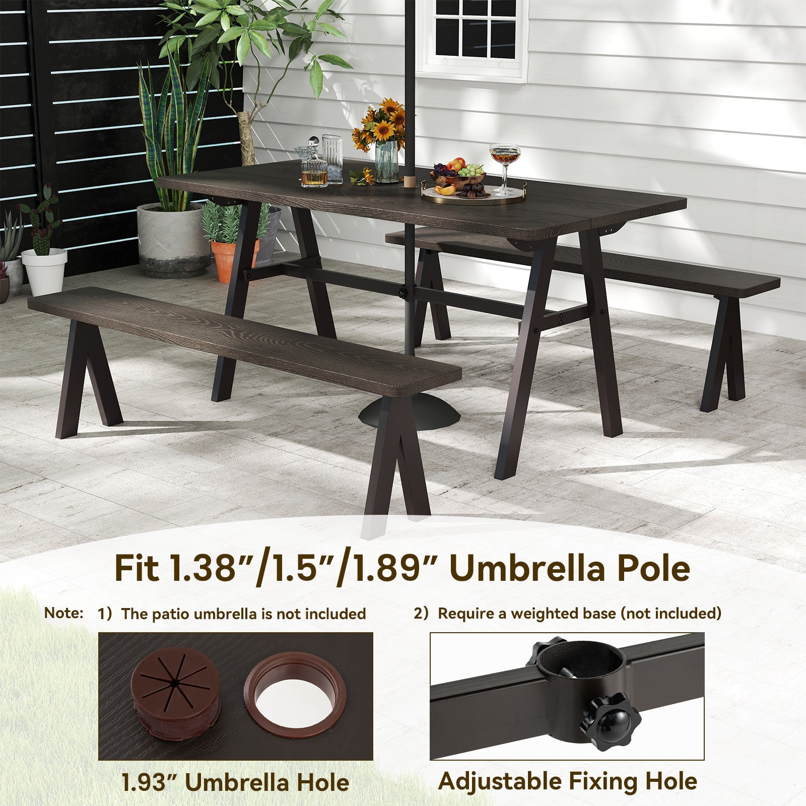 3 Pieces Outdoor Picnic Table and Benches Set for 6 People