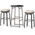 3 Pieces Outdoor Swivel Bar Set PE Rattan Bar Height Table with 2 Chairs-White