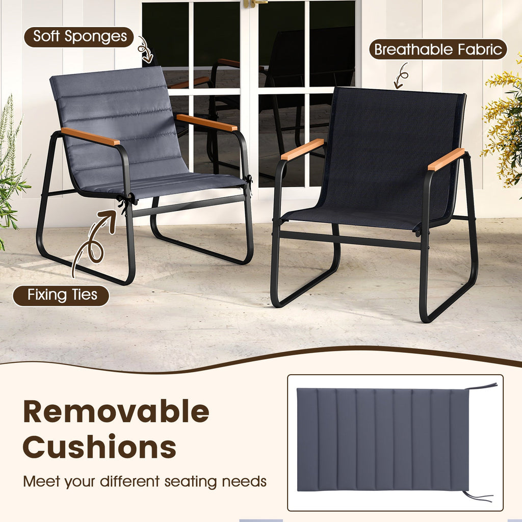 3 Pieces Patio Bistro Set Outdoor Fabric Conversation Set-Gray