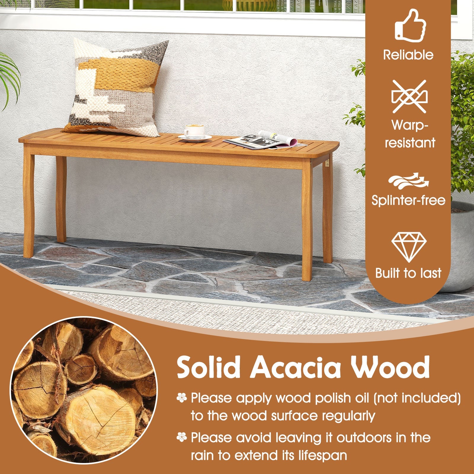 3 Pieces Patio Dining Set with Acacia Wood Outdoor Table and Benches