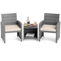 3 Pieces Patio Furniture Set with Tempered Glass Coffee Table and Soft Seat Cushions