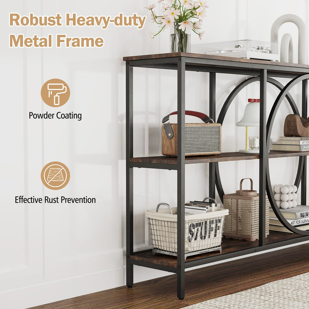3-Tier Console Table with Faux Marble Top and Storage Shelves for Hallway Living Room